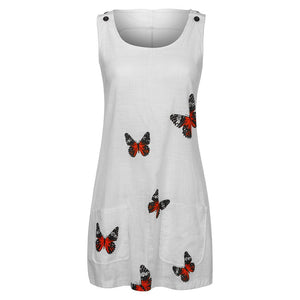 Summer Sleeveless Floral Butterfly Knee Above Casual Loose Mini Dress