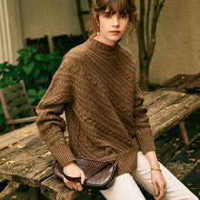 Load image into Gallery viewer, Knitted Sweater Women Long-Sleeves Pullover Loose Twist Thickening Ladies Top Solid Color Round Neck Pull Oversize Femme