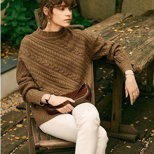 Knitted Sweater Women Long-Sleeves Pullover Loose Twist Thickening Ladies Top Solid Color Round Neck Pull Oversize Femme