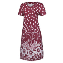 Load image into Gallery viewer, Summer Dot Floral Print V-Neck Short Sleeves Midi Dress