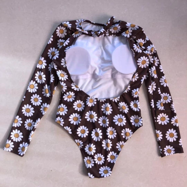 New Floral One-Piece Swimsuit Closed Long Sleeve Swimwear Sports Women's Swimming Bathing Suit Beach Bather Surfing Swim Wear