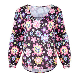 Women's Shirts Print Loose Long Sleeve V-neck Tops