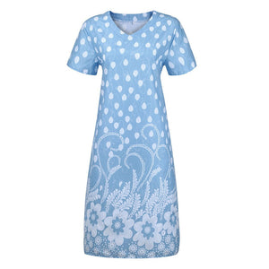 Summer Dot Floral Print V-Neck Short Sleeves Midi Dress