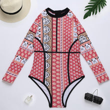 Load image into Gallery viewer, Print Floral One Piece Swimsuit Long Sleeve Swimwear Vintage One-piece Surfing Swim Suits