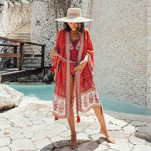 Load image into Gallery viewer, Hippie Floral Printed Kimono Long Sleeve Thin Vintage Belt Cover Up