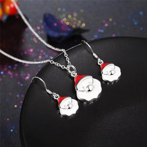 Christmas Jewelry Set Santa Claus Cute Earrings Necklace Kit