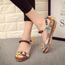 Load image into Gallery viewer, Bead Chain Knitting Butterflyknot For Women Vintage Retro National Wind Lace Up Flat Shoes