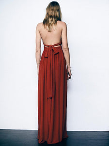 Bohemia style solid color backless evening dress