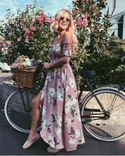 Load image into Gallery viewer, Sexy Off Shoulder High Split Floral Boho Causal Dress