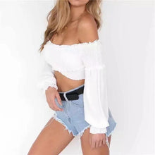 Load image into Gallery viewer, 7 Colors Off-the-shoulder Fashion Umbilical Slim Long-sleeved T-shirt Solid Color Top