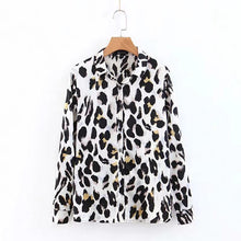 Load image into Gallery viewer, Black &amp; White Leopard Vintage Sexy Women Loose Chiffon Long Sleeve Shirt Blouse