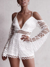 Load image into Gallery viewer, White Sexy Hollow V-neck Strap Lace Vacation Style Romantic Romper