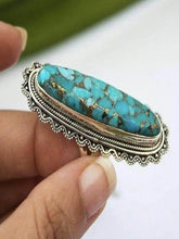 Load image into Gallery viewer, Vintage Look Tibet Alloy Antique Silver Plated Personality Green Oval Turquoise Ring