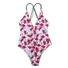 Load image into Gallery viewer, Flamingo Print Floral One Piece Monokini Swimwear
