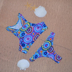 Totem Circle Print Bikini Patch Swimwear Beach Swimsuit Bathing Suits Bikini