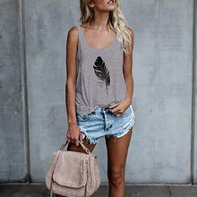 Load image into Gallery viewer, Women&#39;s Casual Sleeveless O-Neck Pullover Feather Print Tank Top Loose Vest T-Shirt