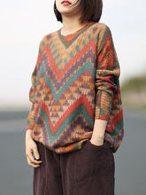 Load image into Gallery viewer, Knitting Loose Striped Colorful Sweater