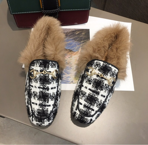 Faux Fur Gingham Winter Shoes