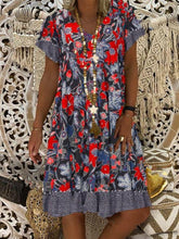 Load image into Gallery viewer, 2020 Summer Women Dress V-neck Printed Short-Sleeved Mid-length Floral Dress