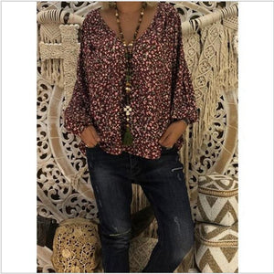 Women's Shirts Print Loose Long Sleeve V-neck Tops