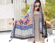Load image into Gallery viewer, Black Mandala National Style Vacation Printing Sunscreen Scarf Shawl Beach Towel