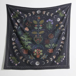 Moon Phase Tapestry Wall Hanging Botanical Celestial Floral Wall Tapestry Hippie Flower Wall Carpets Dorm Decor Starry SkyCarpet