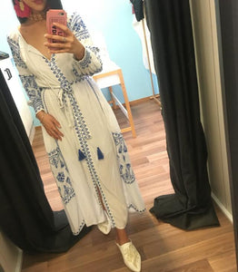 Vintage Women Casual Sexy V-neck Loose Boho Dress Ladies Floral Dresses Holiday Beach Dress