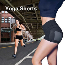 Load image into Gallery viewer, New Black Patchwork Slim Yoga Shorts Hips Push Up Women Compression Yoga Fit Tight High Waist Elastic Short Women Tight Bottom