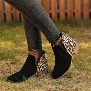 Women Shoes Retro High Heel Ankle Boots Female Block Mid Heels Casual Boot