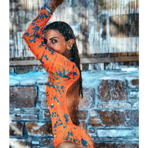 New Color Print One-Piece Swimsuit Long Sleeve Swimwear Sports Backless Women's Swimming Bathing Suit Beach Wear Bather Surfing