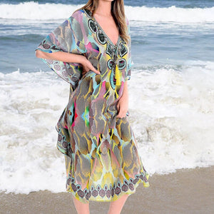 New Printed Bikini Cover Up Women  Summer Beach Tunic Dress Beachwear