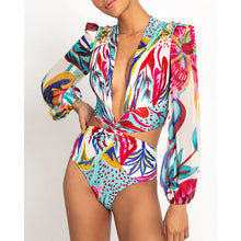 Load image into Gallery viewer, One-piece long-sleeved bikini deep V high-waist openwork swimsuit woman