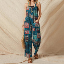 Load image into Gallery viewer, Women&#39;s loose print suspenders vintage casual cotton linen jumpsuit