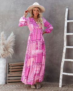 V-neck simple fashion temperament loose bohemian dress