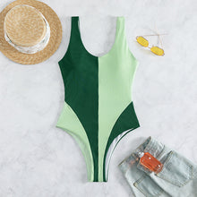 Load image into Gallery viewer, One-piece swimsuit contrast panels, pit strip fabric women&#39;s swimsuit beach vacation
