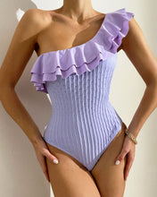 Load image into Gallery viewer, One-piece swimsuit women&#39;s new solid ruffled one-shoulder swimsuit