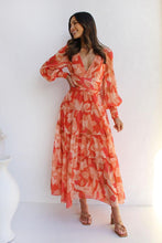 Load image into Gallery viewer, Autumn and winter casual print long sleeves V-neck large swing dress long dress