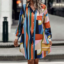 Load image into Gallery viewer, New fashion women&#39;s color-block lapel temperament mid-length shirt dress