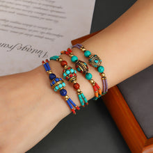 Load image into Gallery viewer, Bohemian Retro Nepalese Pearl Turquoise Frosted Stone Simple Multi-color Beaded Hand Woven Bracelet