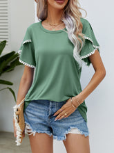 Load image into Gallery viewer, Summer new round neck fringed tulip sleeve T-shirt casual top woman