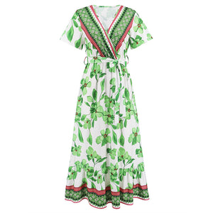 Vintage exotic print maxi dress bohemian seaside resort beach dress plus-size