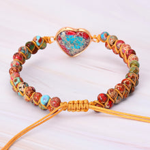 Load image into Gallery viewer, Emperor Stone Peach Heart Shaped Bezel Hand-woven Bracelet Adjustable