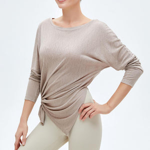 Sports blouse women's long-sleeved loose fitness top quick-drying double-sided slits to cover the meat and thin yoga clothes