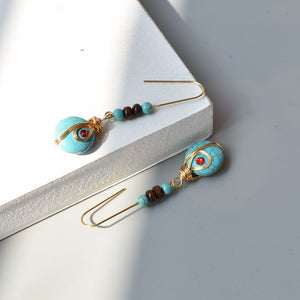 Ethnic Turquoise Earrings Feature Copper Wire Handmade Tibetan Earrings Retro Earrings Ear Clip Earrings