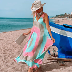 Ladies Print Loose Beach Sleeveless Dress
