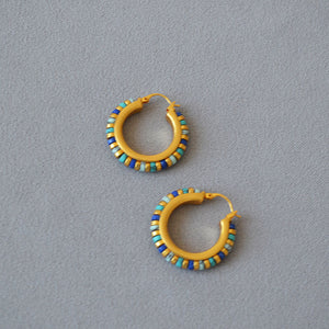 Brass Gold Plated Vintage Turquoise Beaded Statement Earrings