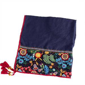 Ethnic style shawl scarf female cotton retro embroidered silk scarf spring and autumn versatile embroidered scarf