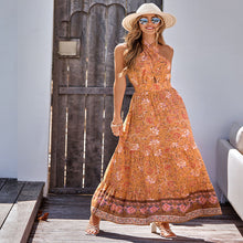 Load image into Gallery viewer, Bohemian print casual halterneck maxi dress