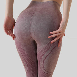Seamless washing pattern sports tights women's high waist hip bodybuilding yoga pants fitness