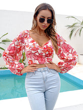 Load image into Gallery viewer, Spring and summer crossover V-neck print crop top chiffon
